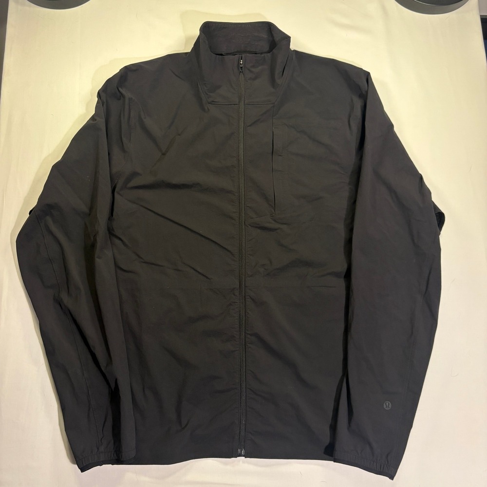 Lululemon Mens Active Full Zip Jacket Black Large Chest Pocket Training Coat
